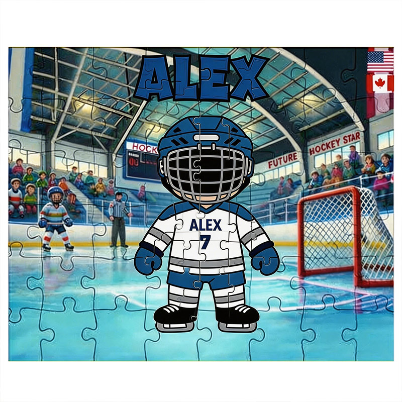 Personalized Hockey Puzzle Ice Hockey Cute Player with Custom Name and Number Perfect Gift for Hockey Enthusiasts