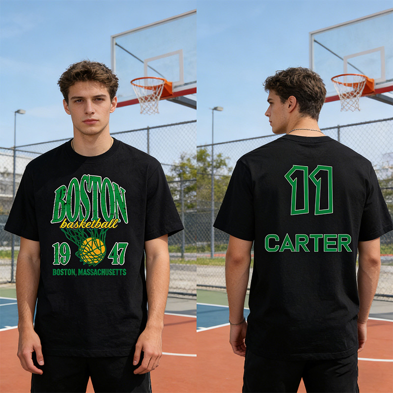 Personalized Basketball T-Shirt Vintage Boston Basketball 1947 St. Patrick Design with Custom Name and Number