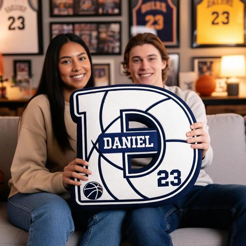 Personalized Basketball Letter Pillow College Basketball Gift Customization Name and Jersey Number
