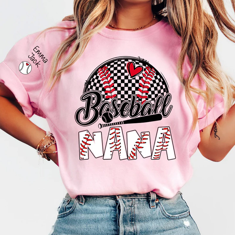 Personalized Baseball Grandma T-Shirt Custom Name Sports Grandma Shirt with Baseball Graphic