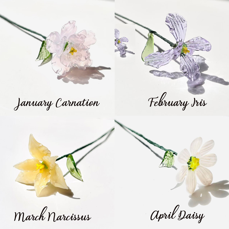Personalized Glass Birthday Flowers Mother's Day Gifts Handcrafted Birth Flowers