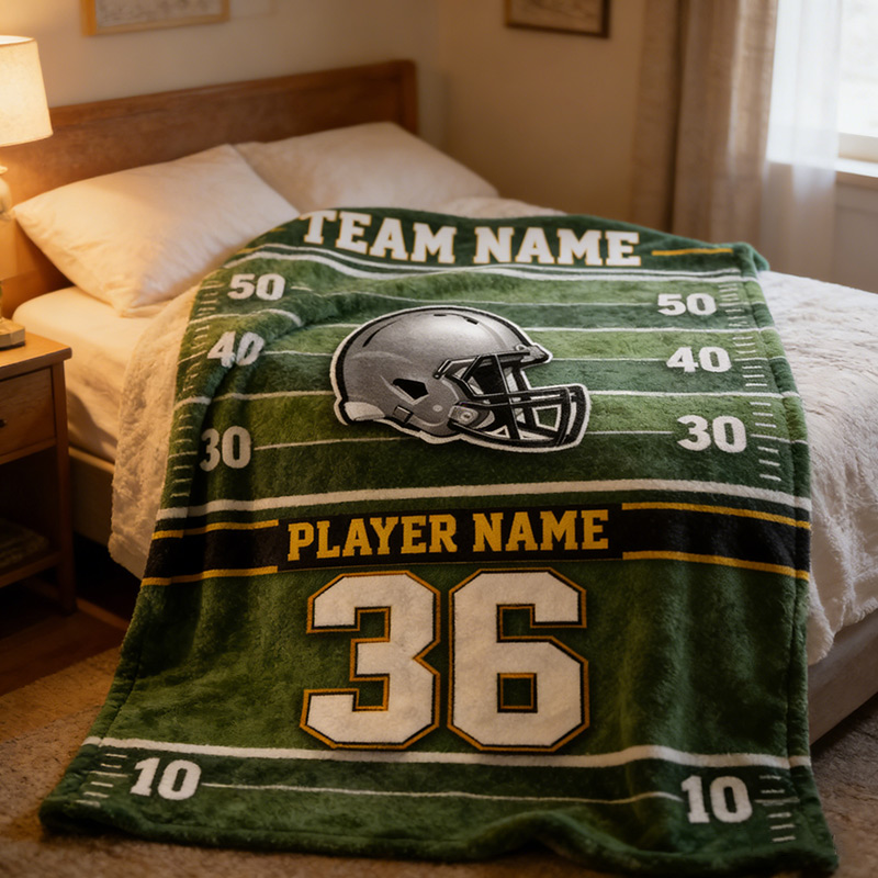 Personalized Football Helmet Blanket with Custom Team Name and Number Design Gift for Football Team Members