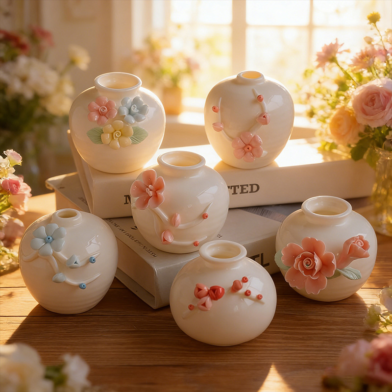 Mother's Day Ceramic Vase with Floral Design Ceramic Bottle for Table Decor A Gift for Mom