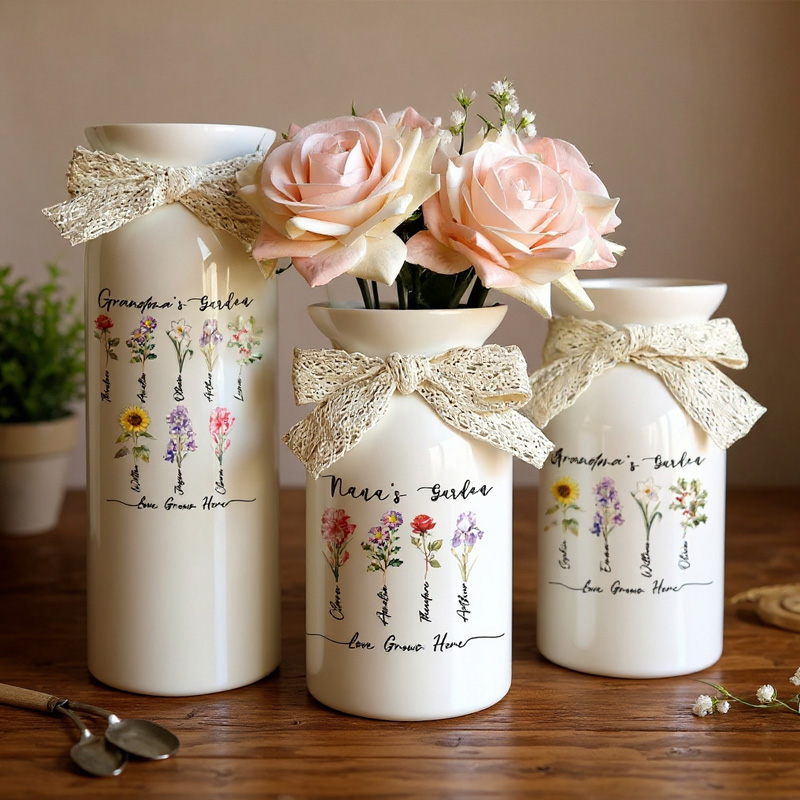 Personalized Grandma's Garden Vase Family Birth Flower Vase for Nanny Grandma Mom Mother's Day Gift from Grandkids