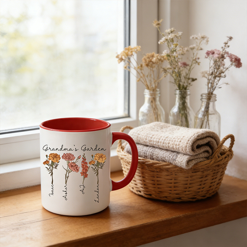 Personalized Birth Flower Mug Mom Gift Custom Grandma's Garden Coffee Cup with Name