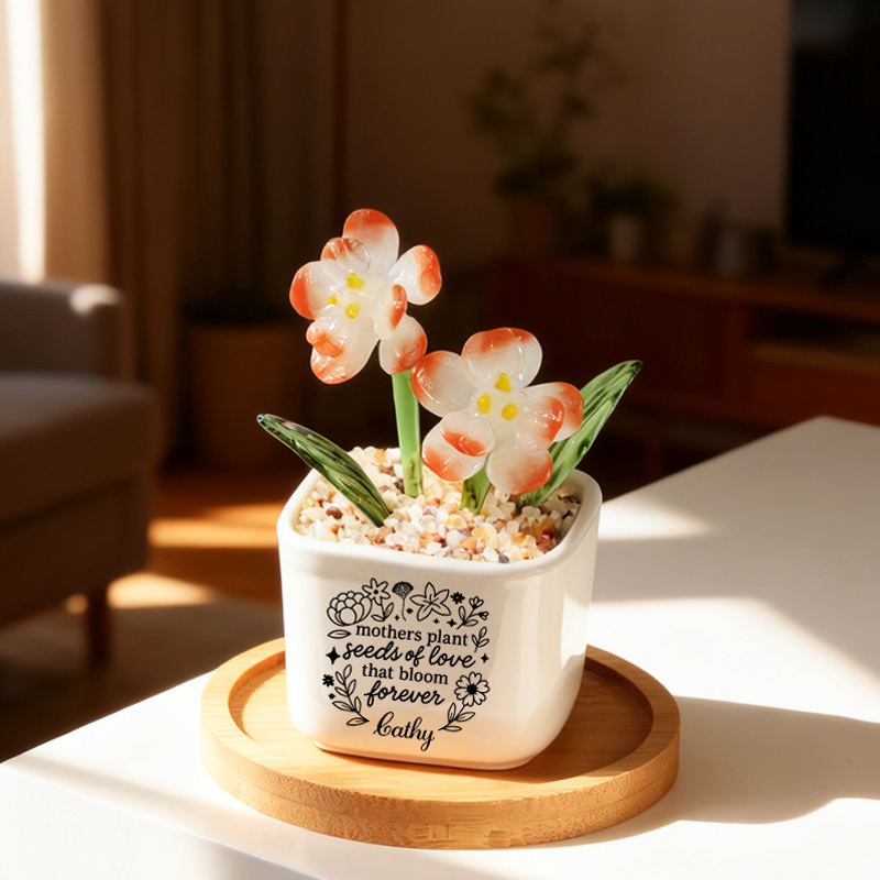 Personalized Glass Flower Pots Custom Name Engraving Mother's Day Birthday Gift a Special Present for Mom