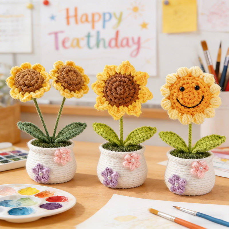 Handmade Flower Pots Thanks Gift Heartwarming Gift Small Flower Pots with Flowers Gift for Mom Teacher Her