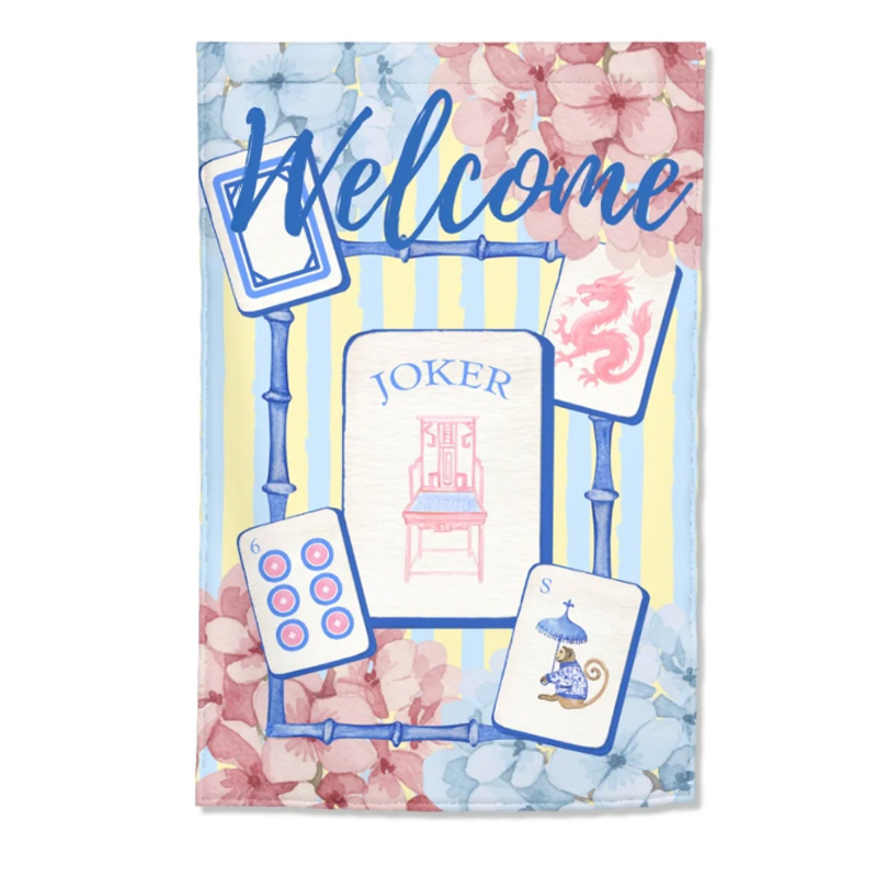 Mahjong Tile Welcome Garden Flag Floral Bamboo Game Yard Decor
