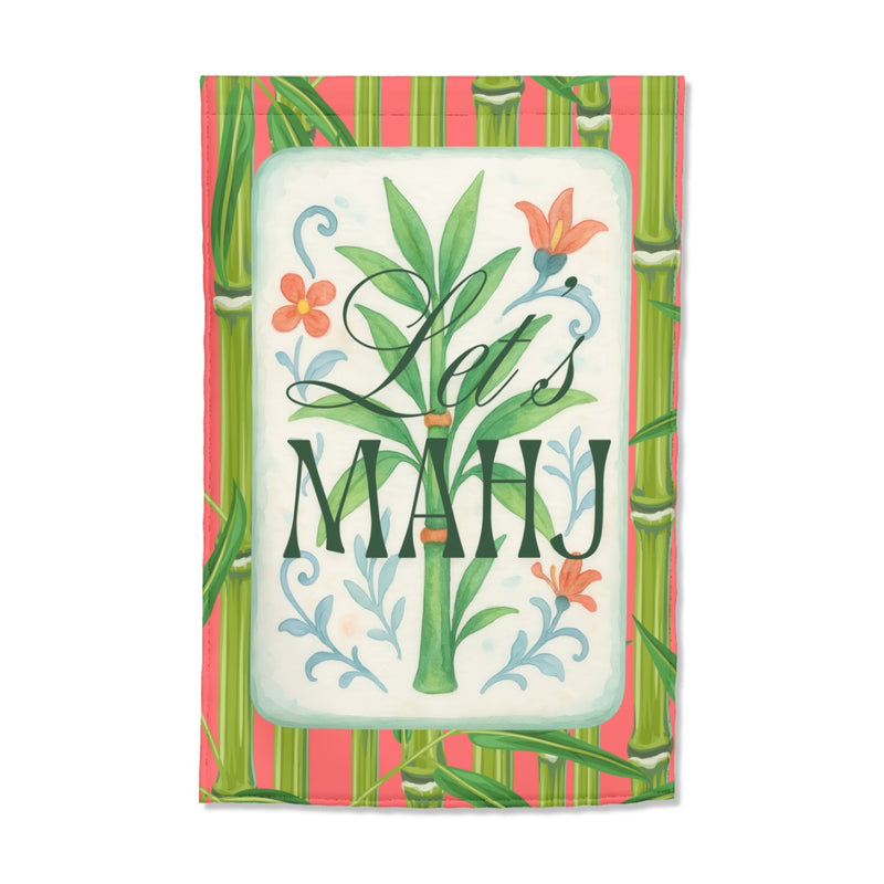 Vintage Bamboo & Floral Mahjong Welcome Flag Red Striped Garden Banner