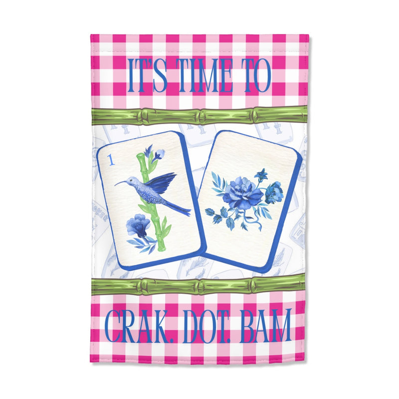 Pink Gingham Mahjong Welcome Flag Game Night Outdoor Decor