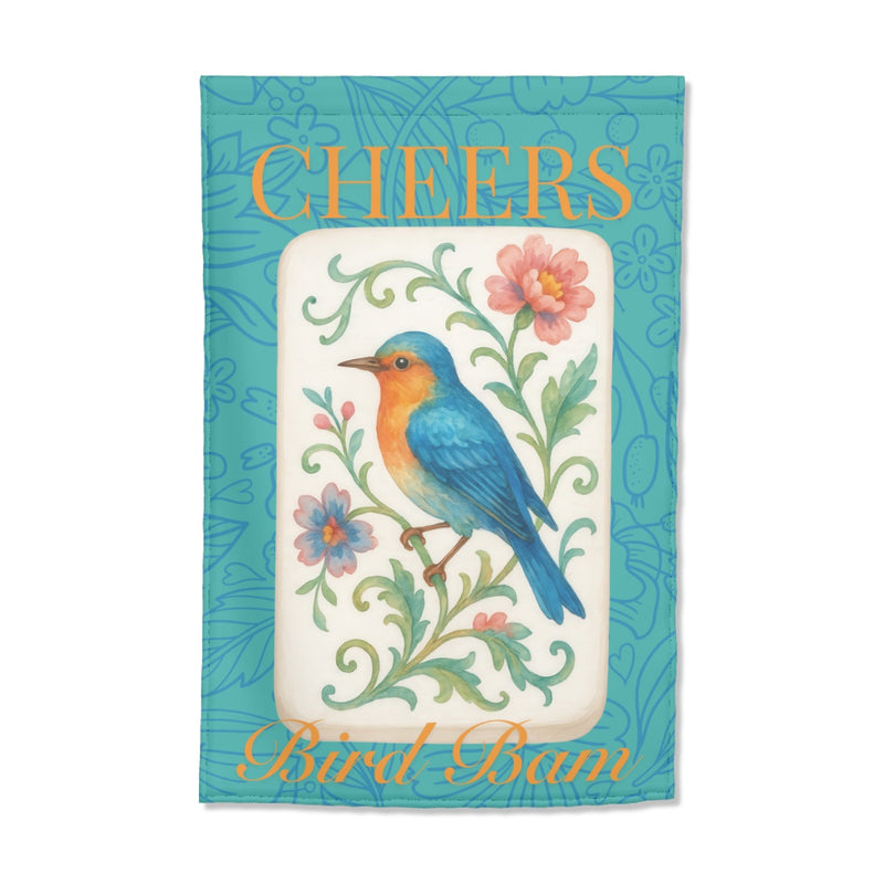 Elegant Bird & Floral Mahjong Yard Flag "Cheers Bird Bam" Outdoor Sign