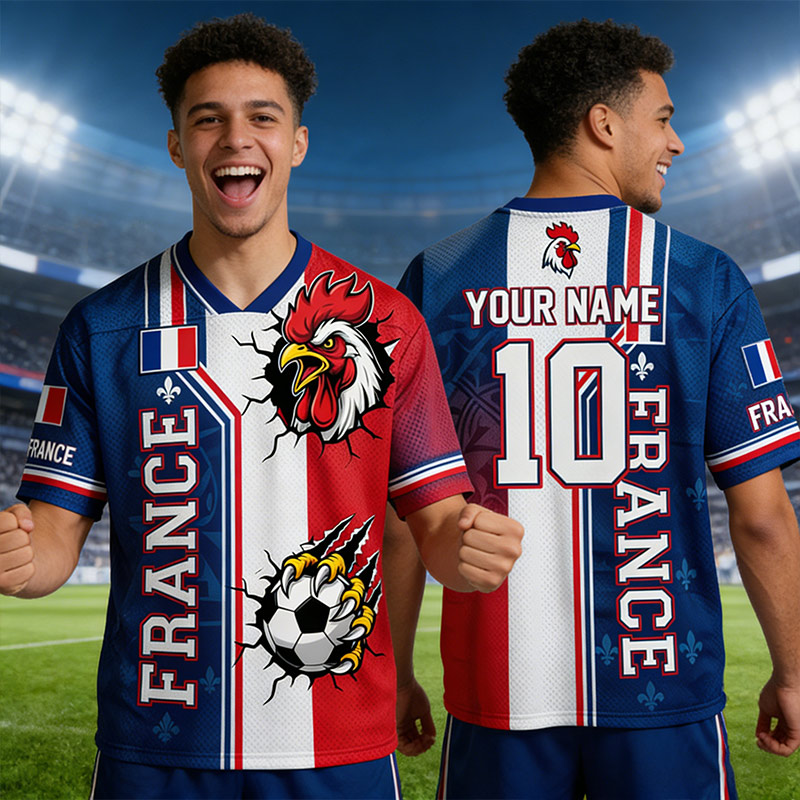 Personalized France Fan Mesh Jersey Custom Name Number Soccer T Shirt Rooster Supporter Gift for Soccer Fans