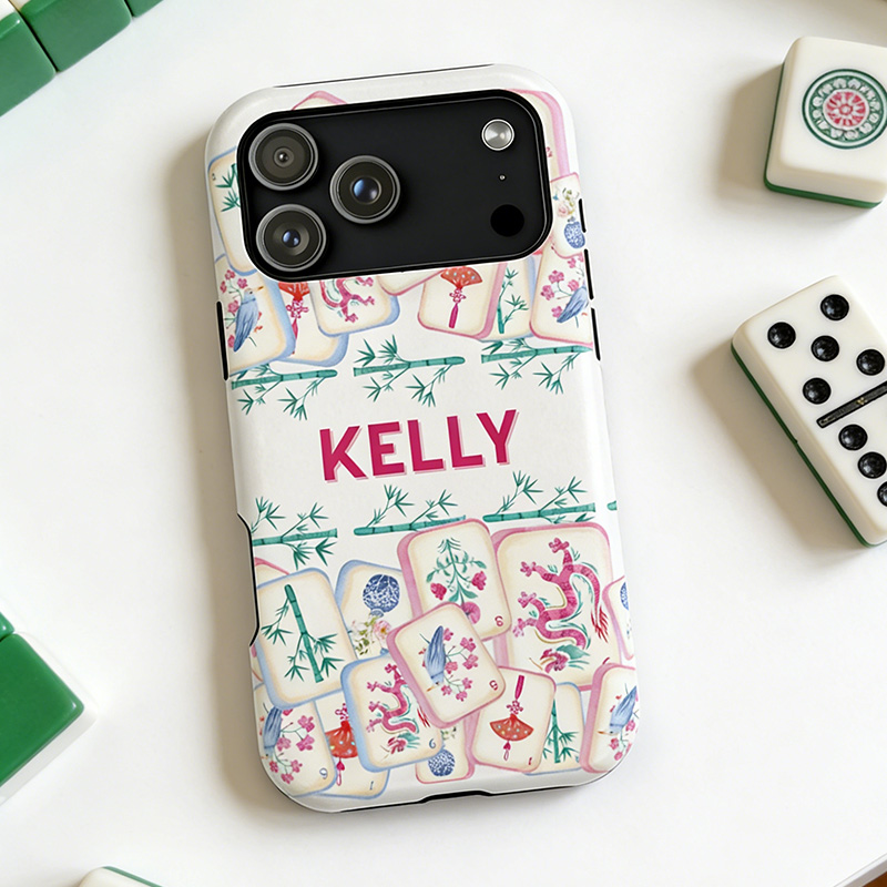 Personalized Mahjong Iphone Cases Custom Name Dragon Bamboo Design Shockproof Cover Mahjong Lover