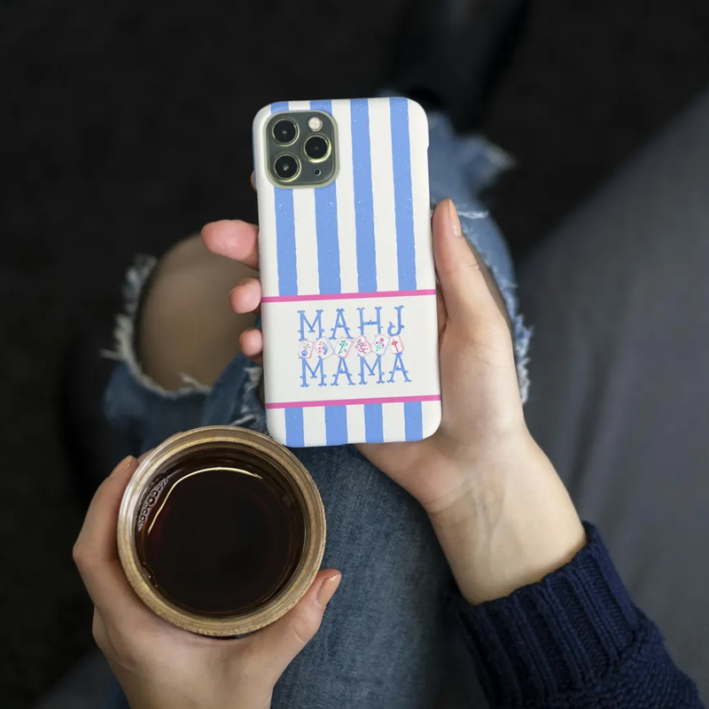 Mahjong Iphone Case Blue Stripes Mahjong Mama Design Shockproof Cover Mahjong Lover