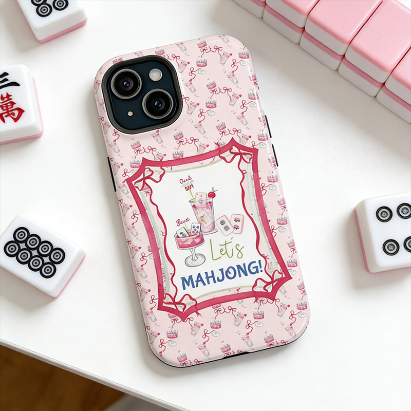 Mahjong Iphone Case Let's Mahjong Cocktail Phone Case Pink Retro Mahjong Tile Design for Mahjong Lovers