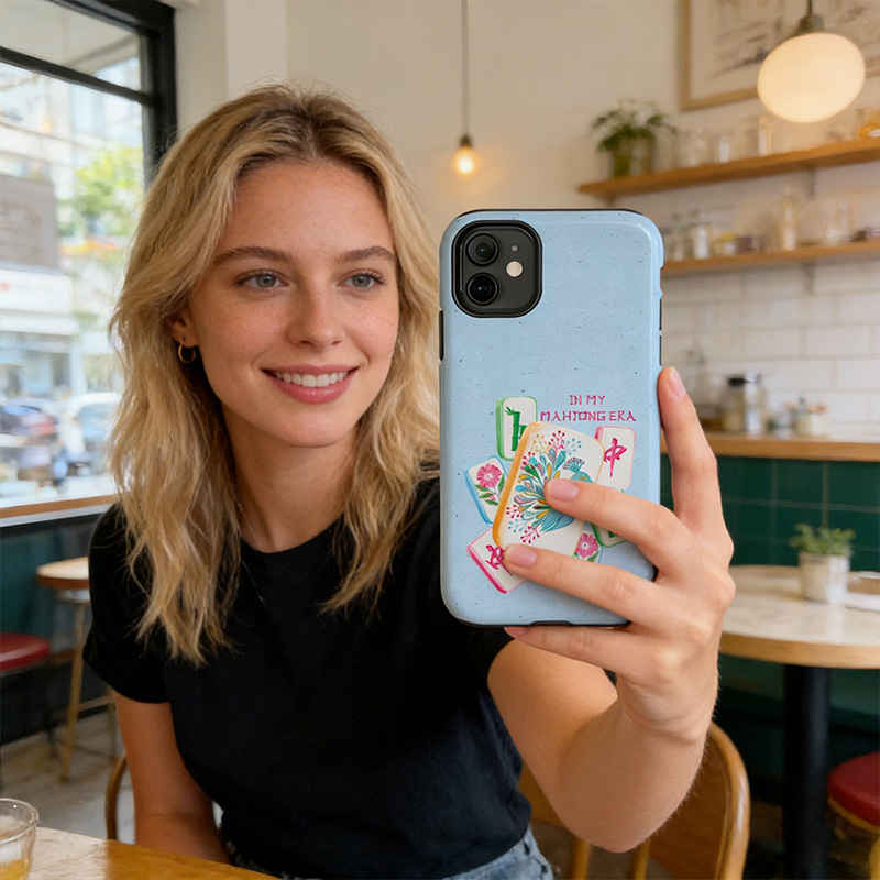 Mahjong Phone Case In My Mahjong Era Cute Peacock Floral Mahjong Tile Design for Mahjong Lovers