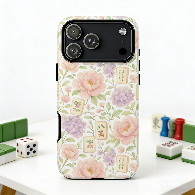 Mahjong Phone Case Watercolor Floral Pastel Peony Mahjong Tile Design for Mahjong Lovers