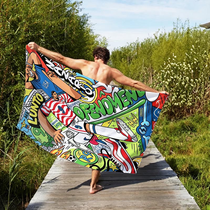 Personalized Football Graffiti Pop Art Style Beach Towel Custom Country Name Number for Soccer Fans