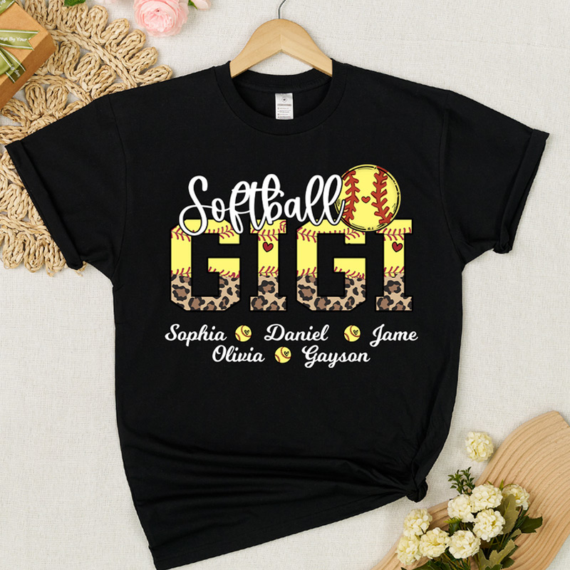 Personalized Leopard Baseball Softball Nana Custom Grandma And Grandkids T-shirt Gift for Mom