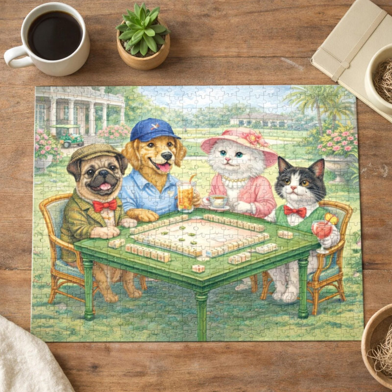 Mahjong Puzzle Cute Animals Country Club Garden Jigsaw Puzzle Pet Mahjong Gift Dog Cat Puzzle Gift