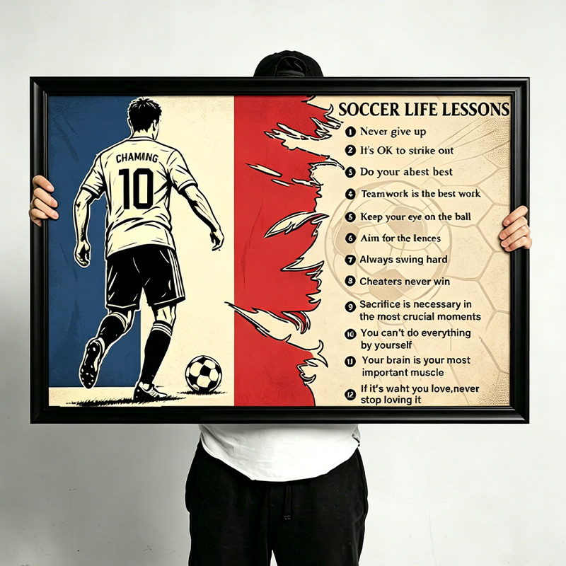 Personalized Soccer Life Lessons Wall Hangings with Custom Country Flag Name and Number  