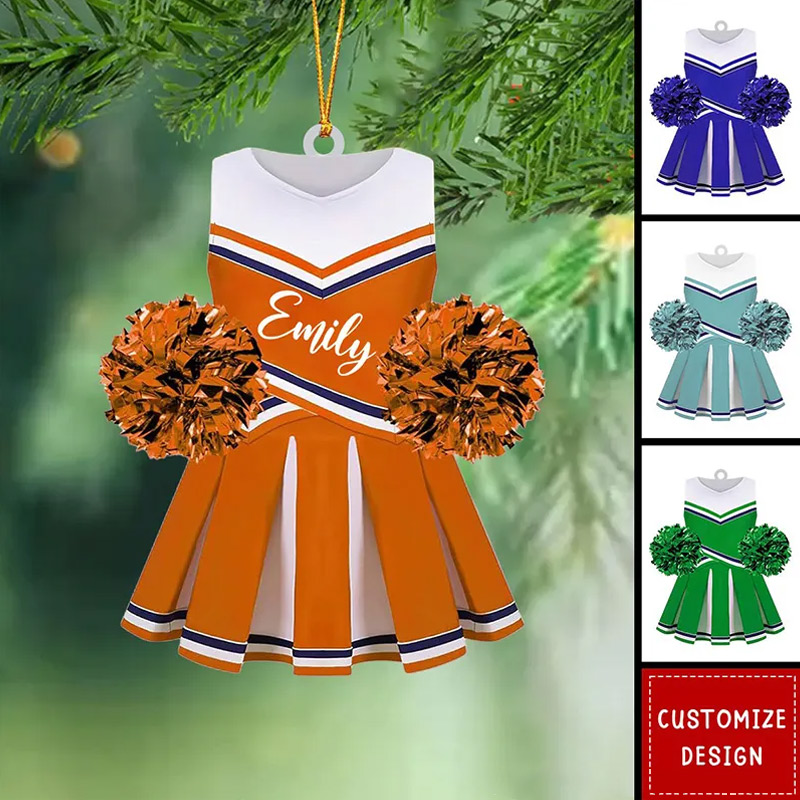 Personalized Cheerleader Acrylic Christmas Ornament with Custom Cheer Uniform and Pom Poms with Name