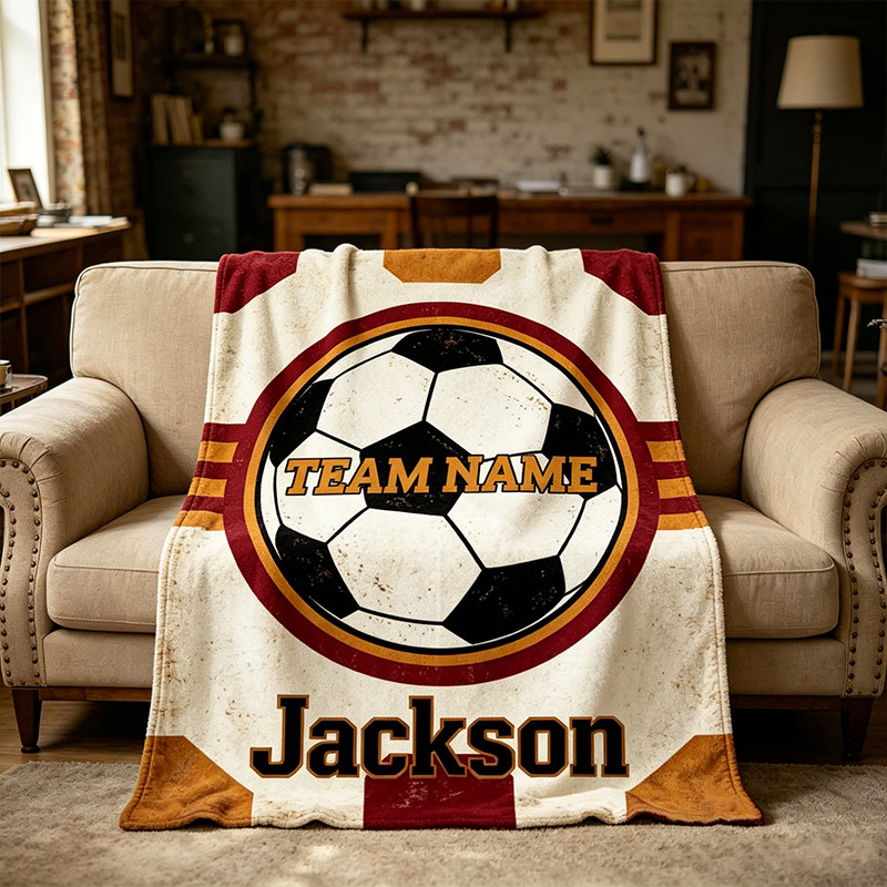 Personalized Soccer Team Name Blanket Custom Football Throw with Name for Kids & Fans