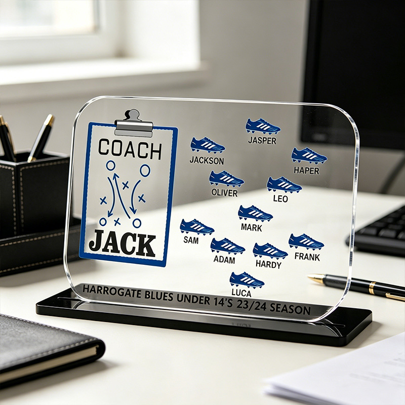 Personalized Soccer Coach Acrylic Plaque Custom Team Name & Player Names Desk Trophy Gift