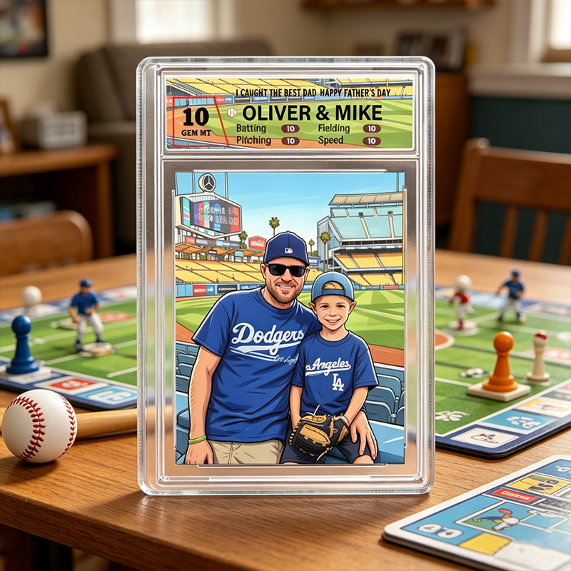 Personalized Acrylic Plaque Card Ratings Cute Anime Style Photo I Caught The Best Dad Baseball Dad Father's Day Gift 