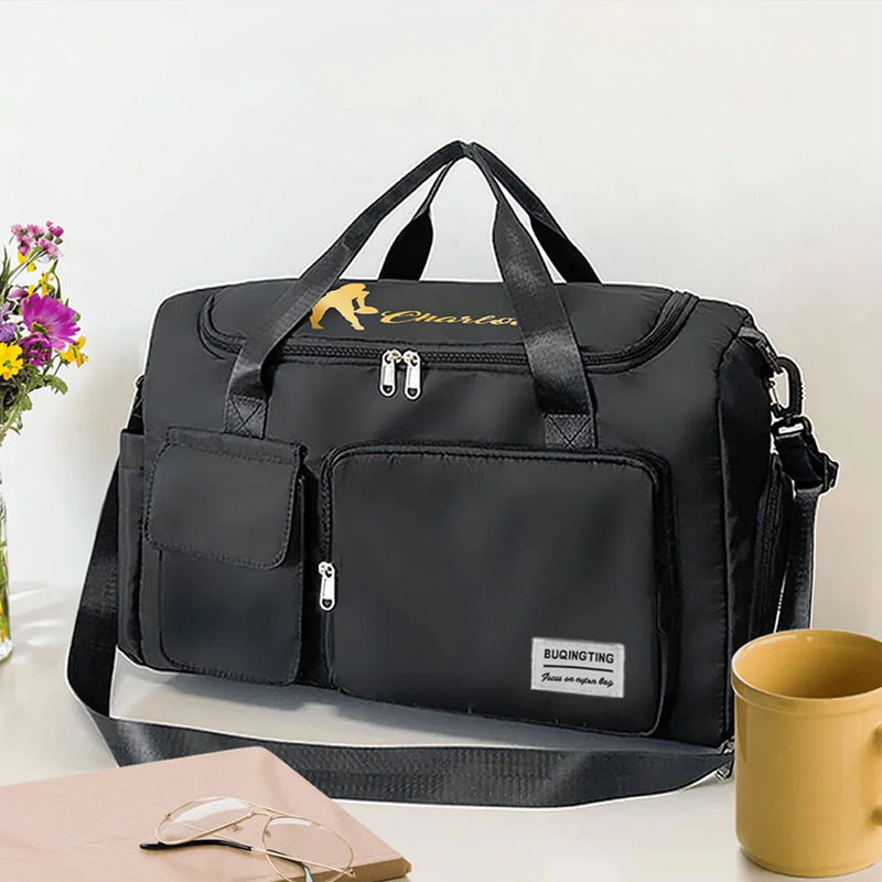 Personalized Cheerleader Silhouette Multi-Compartment Large Travel Bag with Name and Shoulder Strap Cheerleading Gift for Women Girls