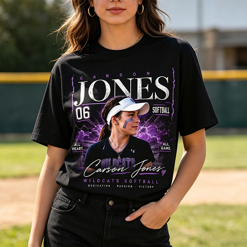 Personalized Player Poster T-Shirts Softball Fan T-Shirts That Can Be Printed With Photos, Names, Jersey Numbers, and Team Information