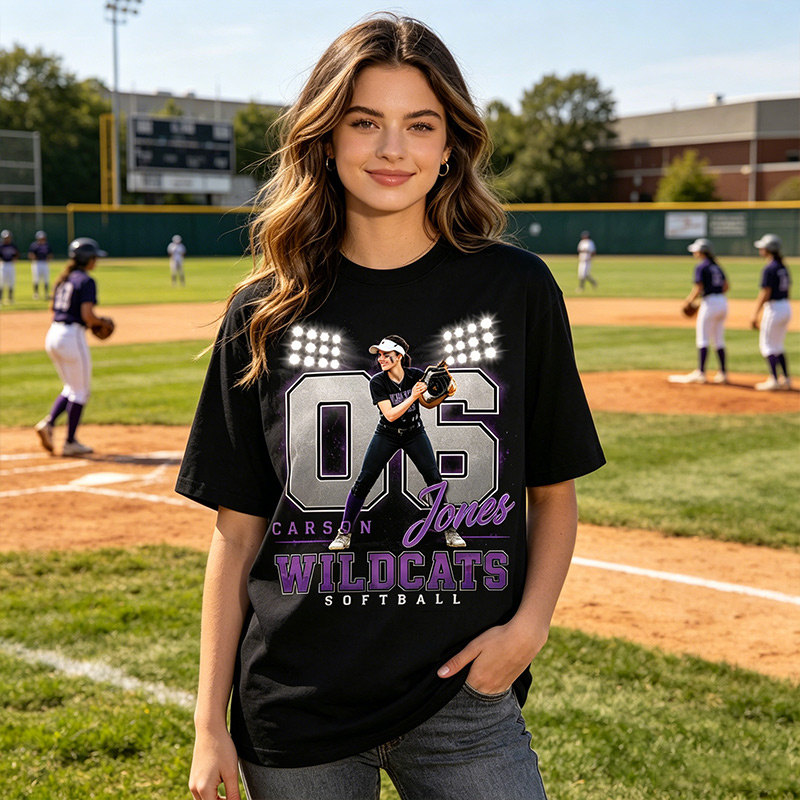 Personalized Player Poster T-Shirts Softball Fan Spotlight T-Shirts Printed With Photos, Names, Jersey Numbers, and Team Information