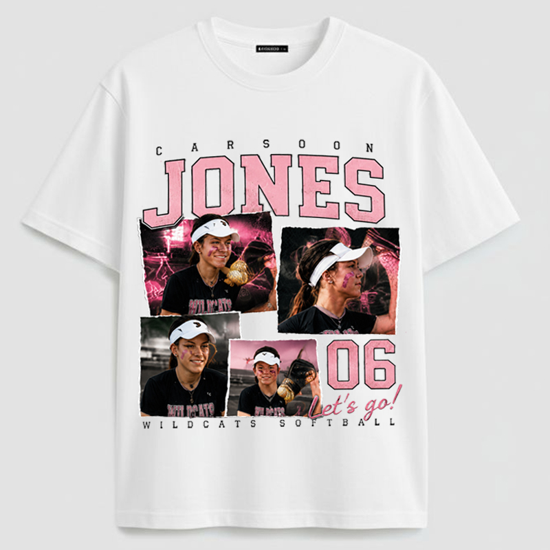 Personalized Player Poster T-Shirts Softball Fan Shirts Printed With Photos, Names, Jersey Numbers, and Team Information