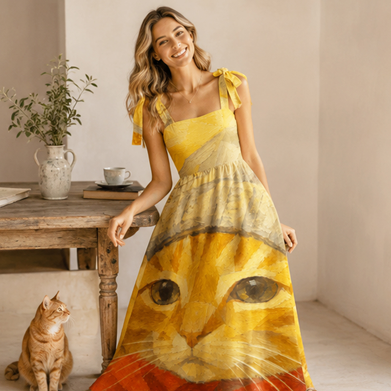 Personalized Oil Painting Pet Photo Maxi Dress Custom Image Gift for Pet Lover