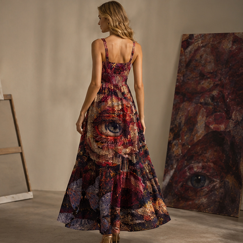 Oil Painting Surreal Eye Abstract Art Maxi Dress