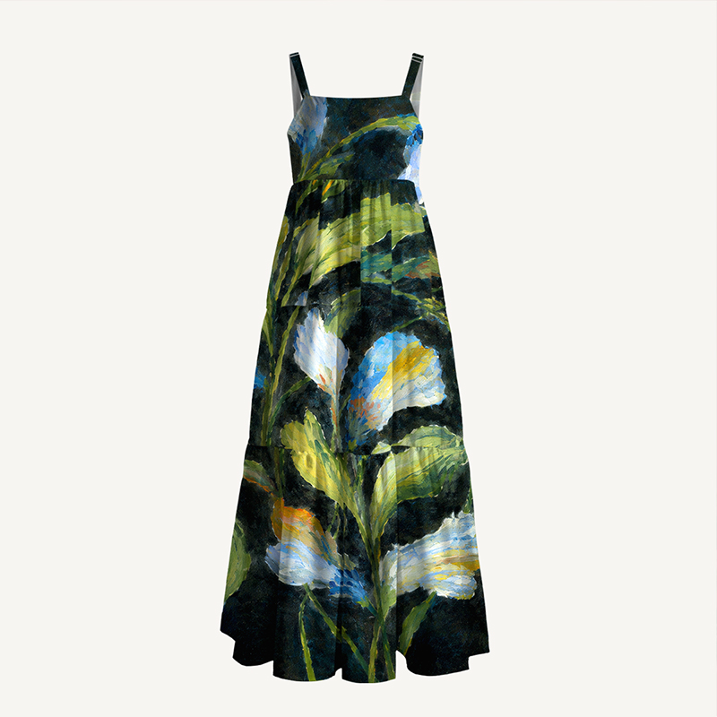 Oil Painting Green Tropical Impressionism Maxi Dress