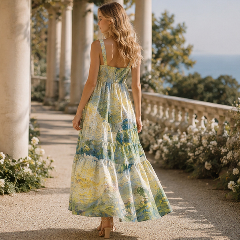 Oil Painting Impressionist Meadow Brushstroke Maxi Dress