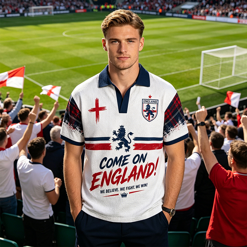 Personalized Football Crochet Polo Shirt Come On England Custom Name and Number Gift for England Football Fans