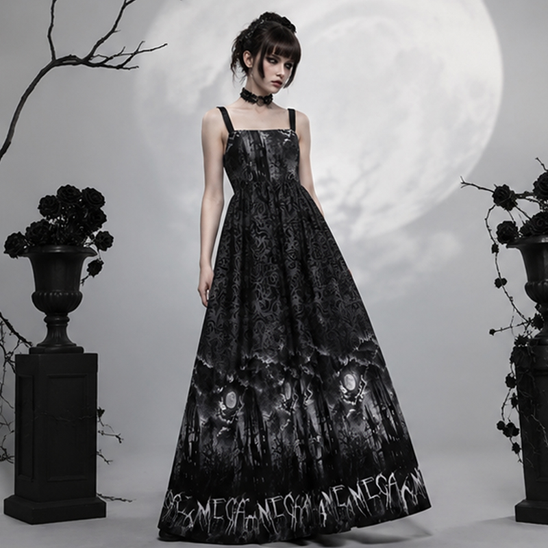 Personalized Gothic Maxi Dress Dark Castle Moon with Custom Name for Her
