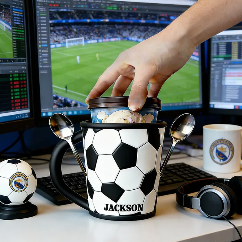 Personalized Soccer Ice Cream Holder 3D Print Pint Cup for Soccer Lovers and Ice Cream Fans