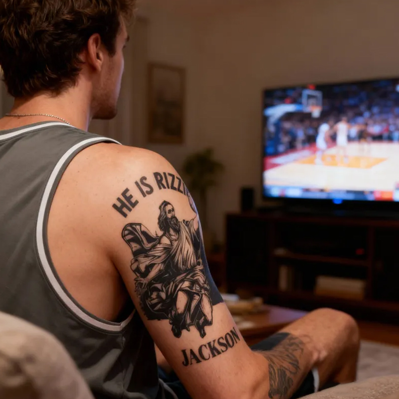 Personalized Tattoo Stickers 3 Set of Tattoo Stickers with He is Rizzin' Jesus Basketball Custom Name Gift for Basketball Lovers