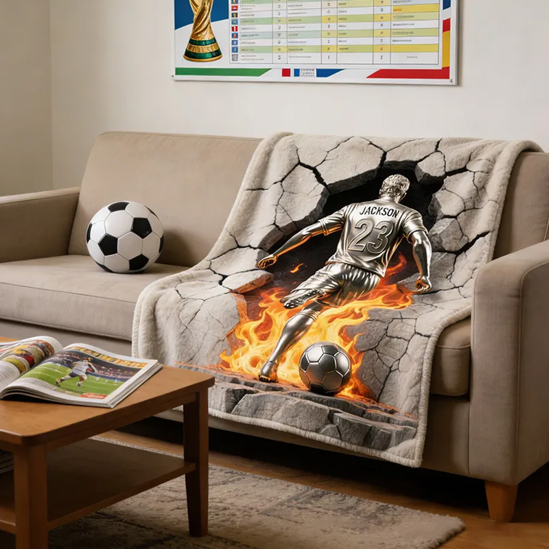 Personalized Soccer Blanket 2D Metallic-Style Soccer Print with Soccer Player Name and Number 
