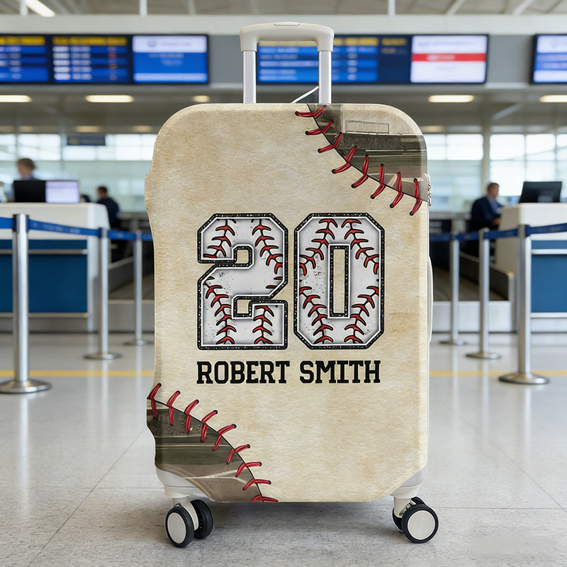 Personalized Baseball Luggage Cover with Custom Name Number Gift for Baseball Lovers