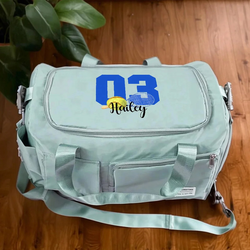 Personalized Ball Sports Name Number Large Travel Bag with Multiple Compartments and Shoulder Straps Birthday Back to School Gift for Sport Lover