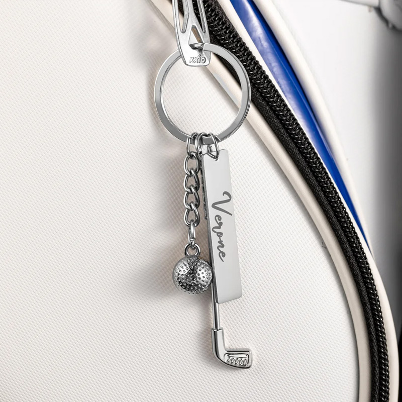 Personalized Golf Ball Clubs Keychain Bag Tag with Engraved Name Anniversary Birthday Club Gift for Golf Lovers