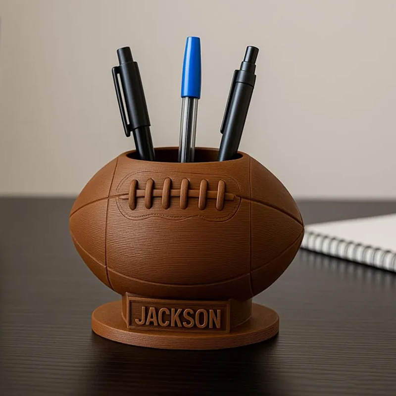 Personalized Football Pen Holder 3D Printed Desk Organizer Sports Office Decor Gift for Football Lovers