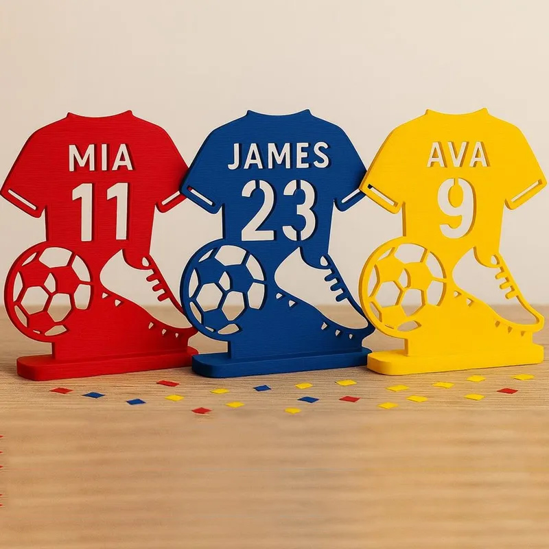 Personalized Soccer Jersey Desk Sign 3D Print Soccer Room Accessory Gift for Him or Her