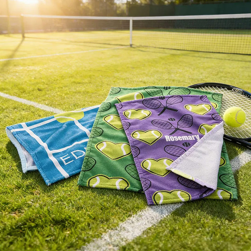 Personalized Heart Tennis Racket Soft Absorbant Towel with Name Sport Accessories Gift for Tennis Player