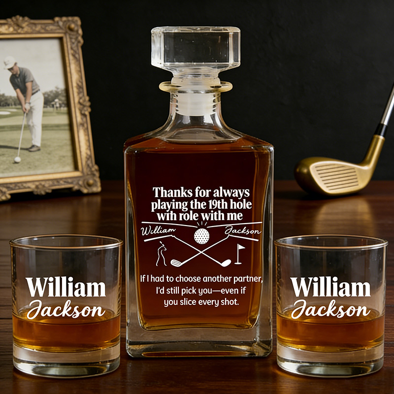 Personalized Golf Whiskey and Glass Set Thanks for Always Playing the 19th Hole with Role with Me Gift for Golf Lovers