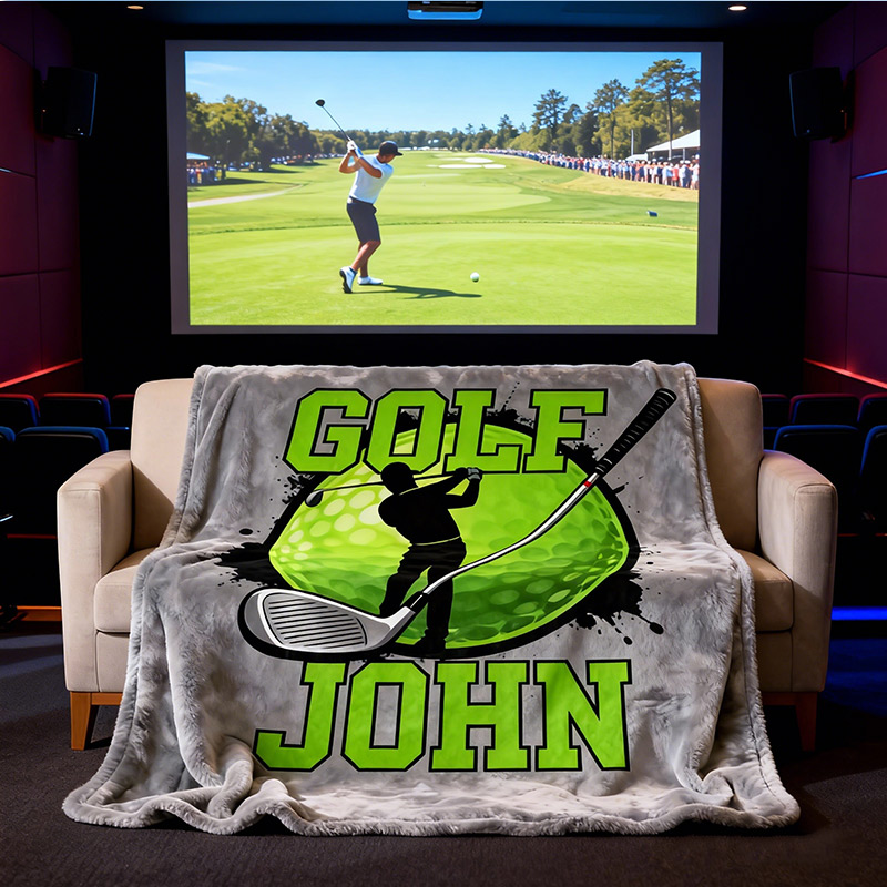 Personalized Golf Blanket with Golf Clubs and Ball Custom Name Gift for Him